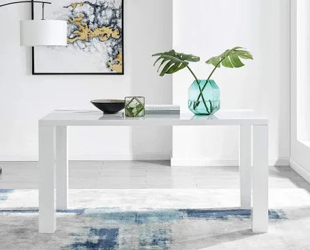 Furniturebox UK Pivero White High Gloss White Dining Table Set and 6 Faux Leather ...
