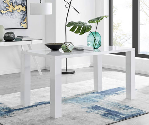 Furniturebox UK Pivero White High Gloss White Dining Table Set and 6 Faux Leather ...