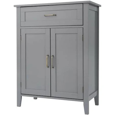 Teamson Home Mercer Wooden Bathroom Floor Storage Cabinet Drawer Grey