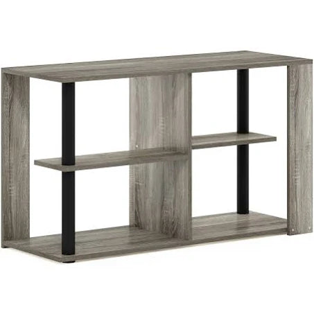Furinno Romain Narrow Coffee Table with Shelves, French Oak/Black