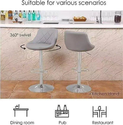Alivio - 2x Premium Luxury Chrome Bar Stools Set - Grey