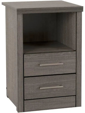 Lisbon 2 Drawer 1 Shelf Bedside Cabinet - Black Wood Grain - Seconique