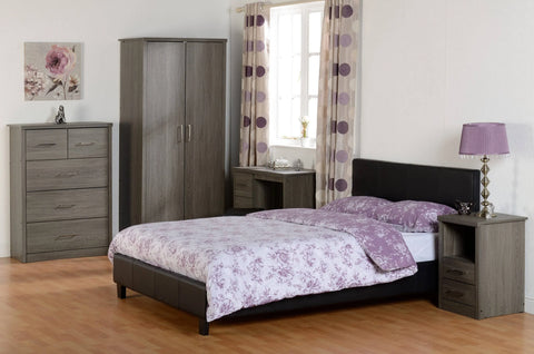 Lisbon 2 Drawer 1 Shelf Bedside Cabinet - Black Wood Grain - Seconique