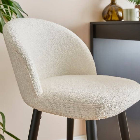 Dunelm Astrid Bar Stool, Boucle, Mid Century, Cream, Ivory, Boucle/Fabric