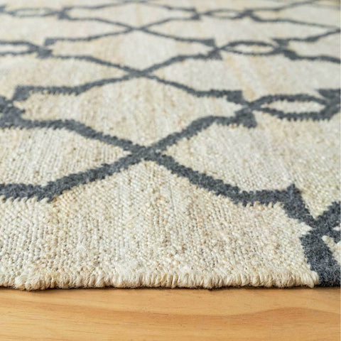 Cream Trellis Geometric Jute Area Rug - Cream / 280 x 190cm
