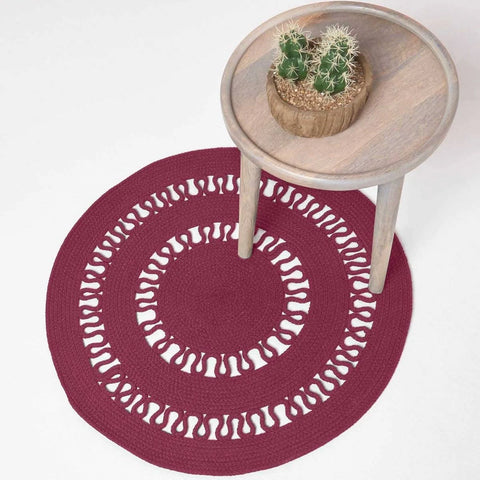 Homescapes Plum Crochet Braided Round Rug