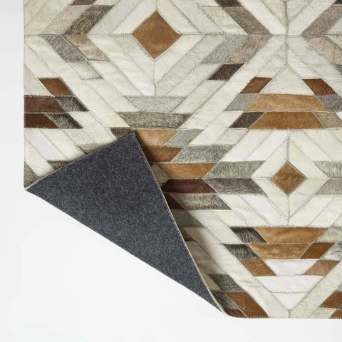 Homescapes Cream & Brown Geometric Leather Rug