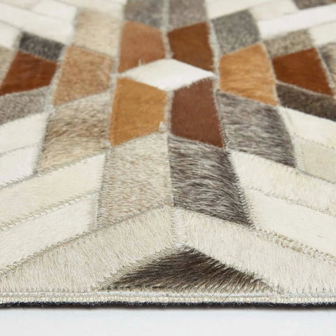 Homescapes Cream & Brown Geometric Leather Rug