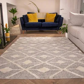 Kukoon Grey Cream Diamond Loop Pile Living Room Area Rug 60cm x 110cm