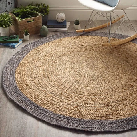 Jute Border Raspberry Circle Rug