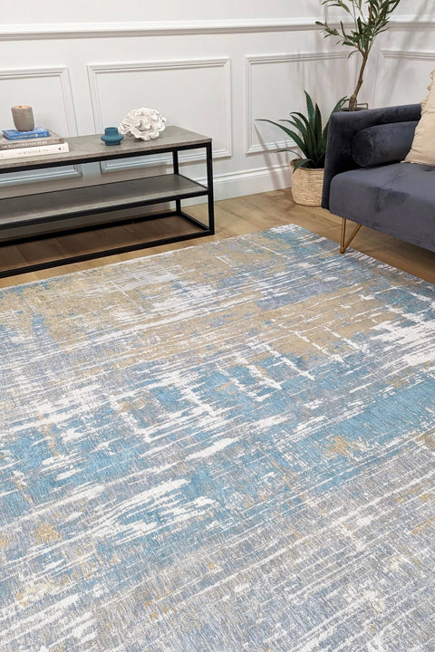 Louis De Poortere Rug Atlantic Long Island Blue 8718 Streaks design