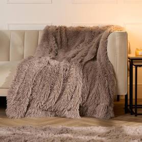 Sienna Fluffy Shaggy Blanket Throw Over Sofa Bed Fleece - Natural