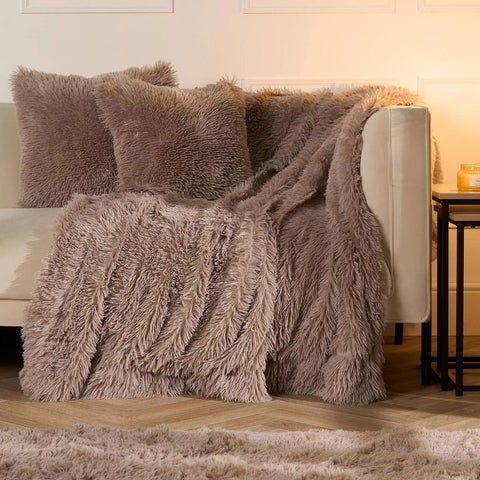 Sienna Fluffy Shaggy Blanket Throw Over Sofa Bed Fleece - Natural
