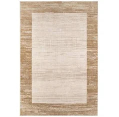 Natural Beige Distressed Bordered Area Rug