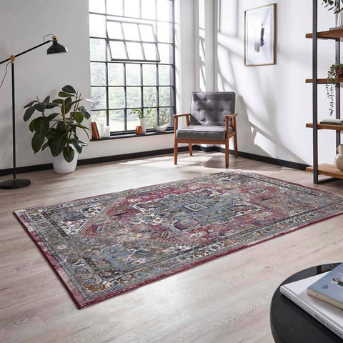 Think Rugs 16th Avenue 92DA Fuchsia Blue Traditional Rug