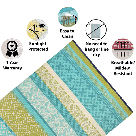 Green Decore Reversible Recycled Plastic Camping and Picnic Rugs