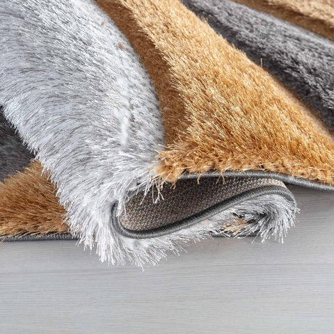 Modern Soft Waves Shimmer Shaggy Area Rugs - Ochre / 80x150 cm Rectangle