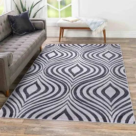 Valencia Modern Ogee Design Carved Area Rugs Navy
