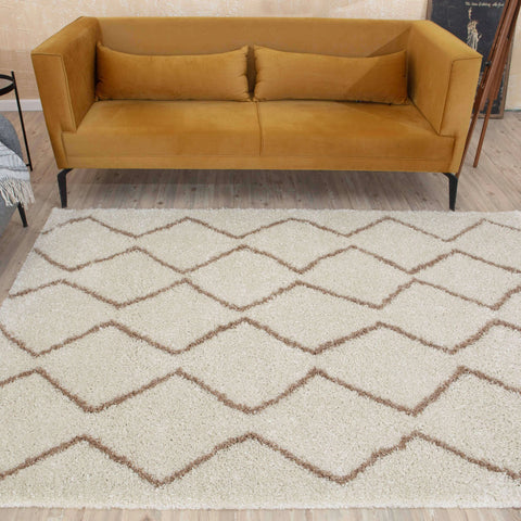 The Rugs Moroccan Shaggy Ivory Beige Living Room Rug