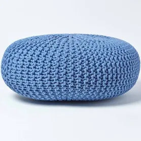 Homescapes Large Round Cotton Knitted Pouffe Footstool