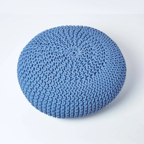 Homescapes Large Round Cotton Knitted Pouffe Footstool