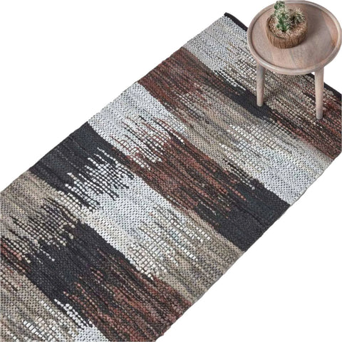 Homescapes Real Leather Handwoven Cutshuttle Rug