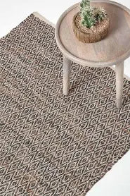 Homescapes Real Leather Handwoven Diamond Pattern Rug