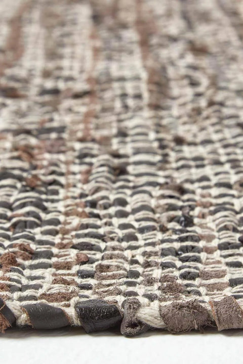 Homescapes Real Leather Handwoven Diamond Pattern Rug