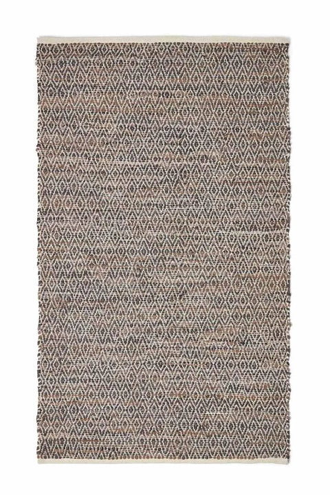 Homescapes Real Leather Handwoven Diamond Pattern Rug