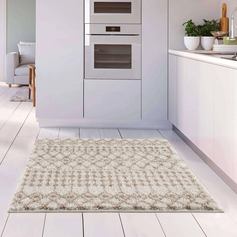 The Rugs Moroccan Shaggy Ivory Living Room Rugs and Runners 1030