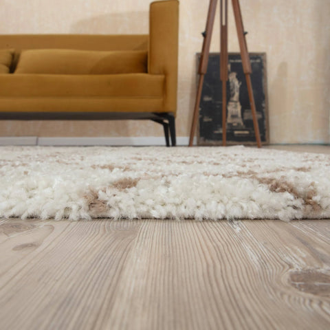 The Rugs Moroccan Shaggy Ivory Living Room Rugs and Runners 1030