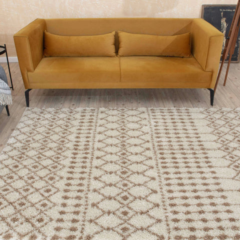 The Rugs Moroccan Shaggy Ivory Living Room Rugs and Runners 1030