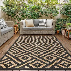 GENIMO Outdoor Rug Garden Rugs Waterproof Reversible Recycled Outdoor Carpet Washable UV Resistant Modern Area Rugs for Patios, Picnic, Backyard,