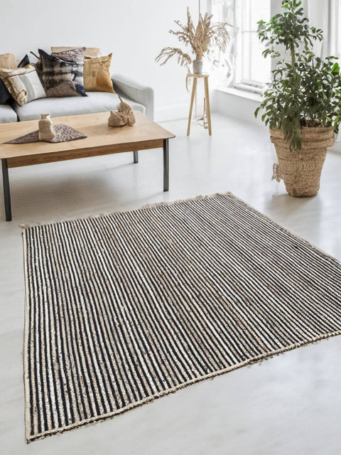 CHAKKAR DARK Stripe Beige Black Rug