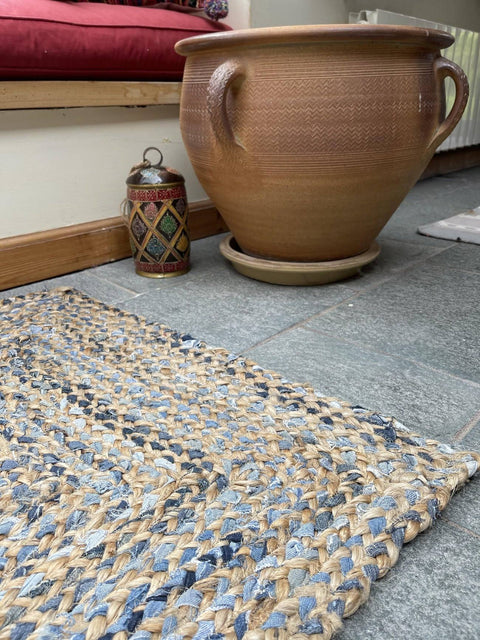 Second Nature Online JEANNIE Rectangle Rug Braided with Recycled Denim