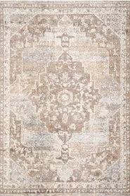 Kukoon Beige Traditional Medallion Bordered Living Area Rug