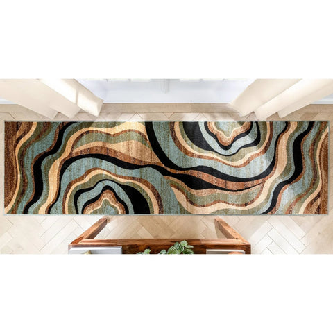 Nirvana Waves Multi Blue Modern Rug