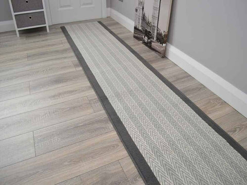 Luna Grey Stairway Carpet Herringbone Design Cut To Size Long Narrow Hallway Stair Runner Rugs (60cm, 15ft (457cm))