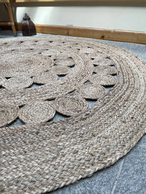 Gherana Circle Rug Jute in Flat Weave Round Design / 150 cm Diameter