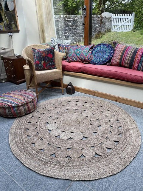 Gherana Circle Rug Jute in Flat Weave Round Design / 150 cm Diameter