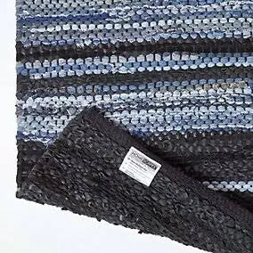 Homescapes Texas Leather & Denim Woven Striped Blue Rug