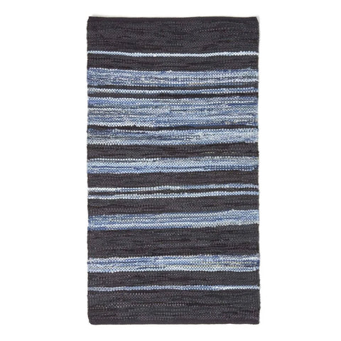 Homescapes Texas Leather & Denim Woven Striped Blue Rug