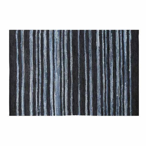 Homescapes Texas Leather & Denim Woven Striped Blue Rug