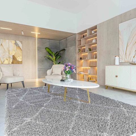 Moroccan Berber Shaggy Rugs Living Room Scandi Design - Grey