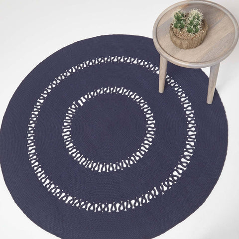 Homescapes Navy Crochet Braided Round Rug