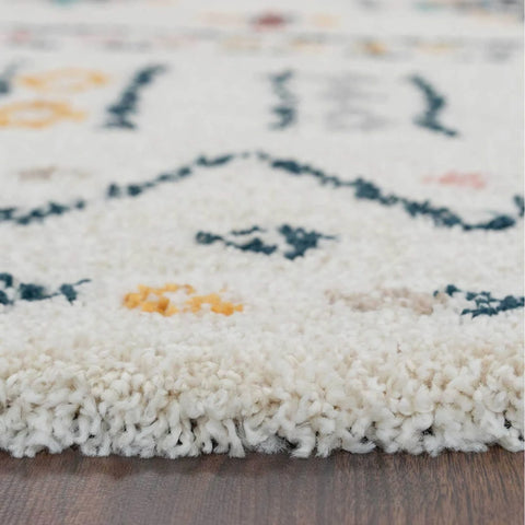 Cream Multicolour Boho Aztec Shaggy Living Area Rug - Multicolour / 150 x 80cm