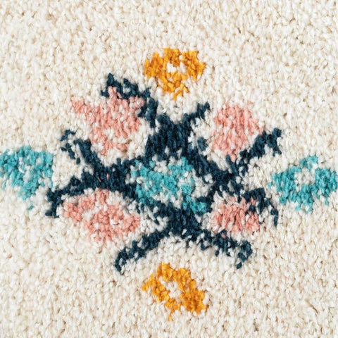 Cream Multicolour Boho Aztec Shaggy Living Area Rug - Multicolour / 150 x 80cm