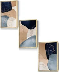 ARTZE Abstract Blue, Beige, Gold Shapes Framed Wall Art