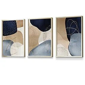 ARTZE Abstract Blue, Beige, Gold Shapes Framed Wall Art