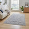 Traditional Abstract Bordered Blue Stain-Resistant Rug
